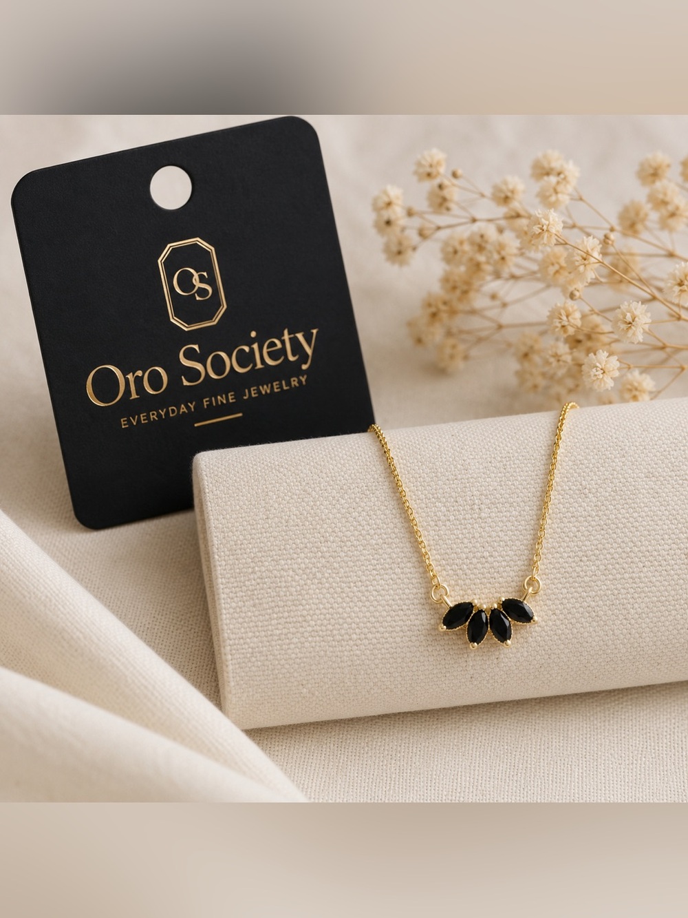 18K Gold Filled Black CZ Lotus Necklace